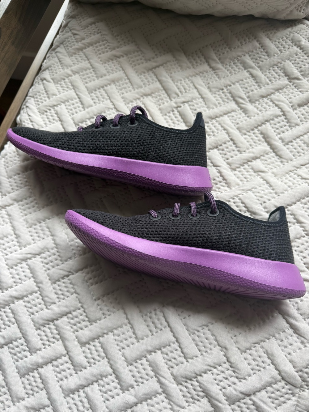 allbirds Black Knit Sneakers with Purple Soles and Laces - Picture 2 of 6